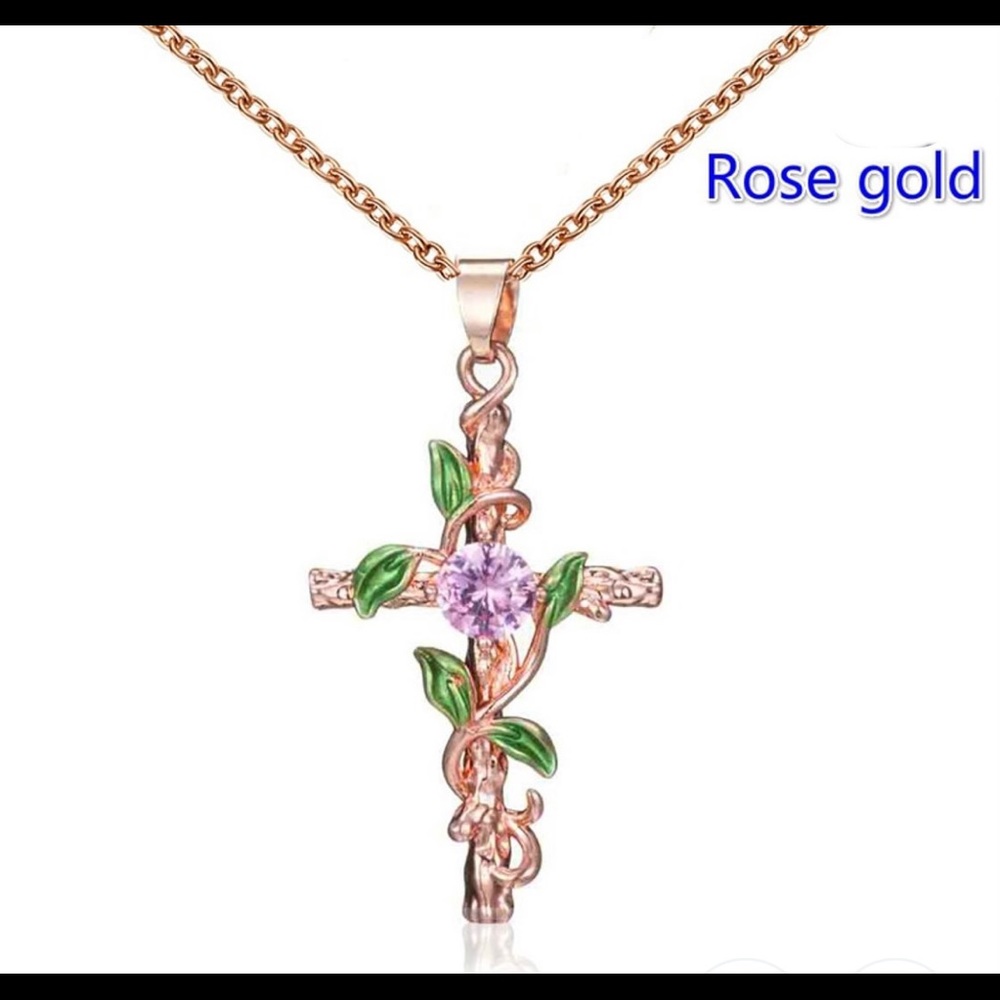 Natural Flower Plants Cross Pendant Necklace